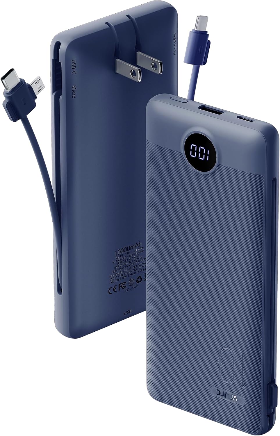 VRURC Portable Charger 10000mAh Built-in Cables
