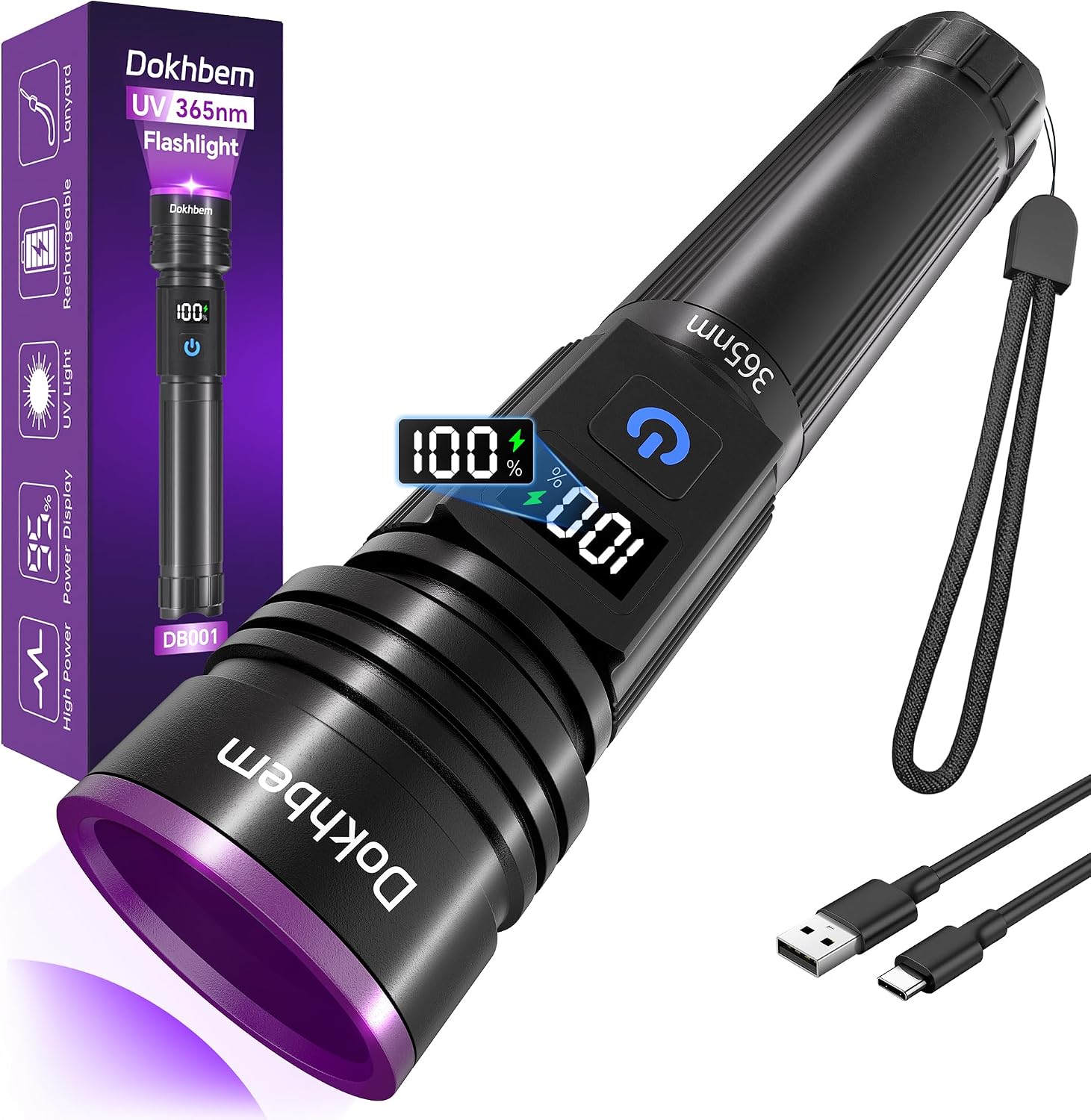 Dokhbem 365nm UV Flashlight Rechargeable