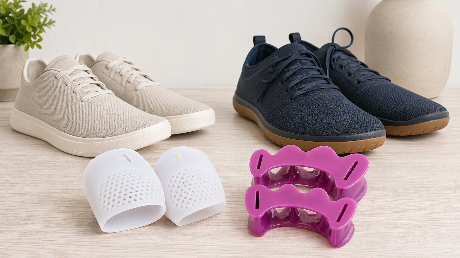 Neutral footwear context visual for Hyggear Bunion Corrector and Correct Toes Toe Spacer