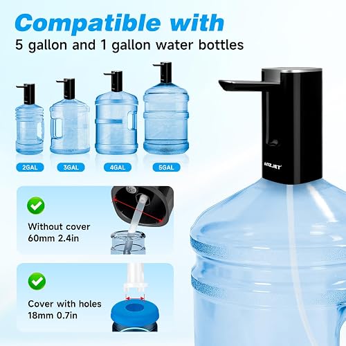 The pump seated on a 5 gallon jug neck with the silicone cap