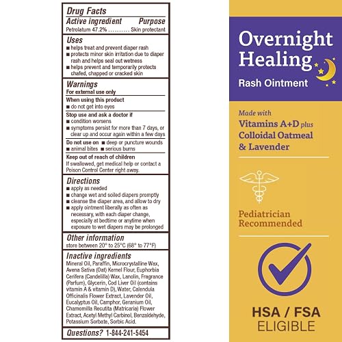A+D Overnight Healing Diaper Rash Ointment jar showing the lavender and colloidal oatmeal formula