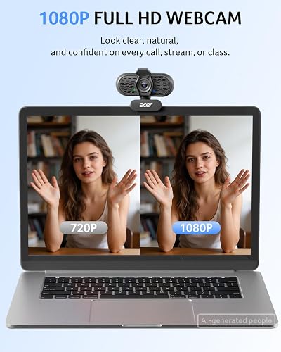 The Acer 1080p USB webcam clipped to a monitor showing its sharp Full HD image