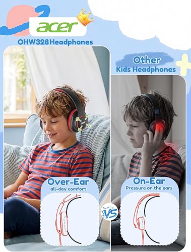The Acer Kids Wired Headphones shown in black and red with the foldable over-ear design