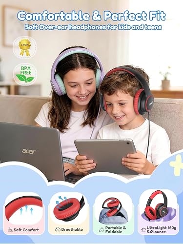 The Acer kids headphones folded flat to show how compact they pack down
