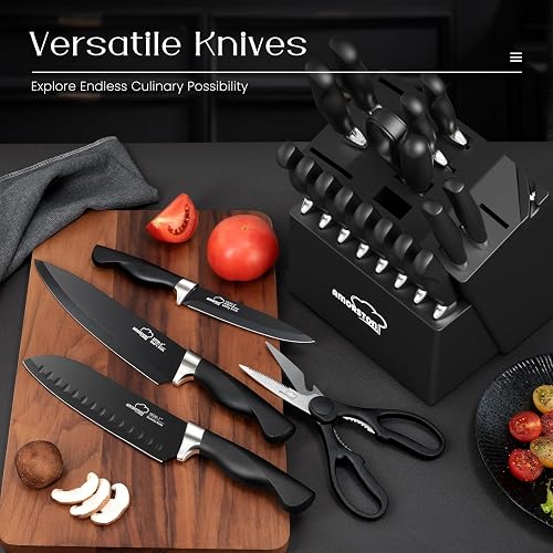 Customer photo showing the Amorston knives and block in use