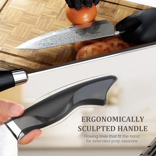 The Amorston knife block on a countertop with the full set of knives seated in it