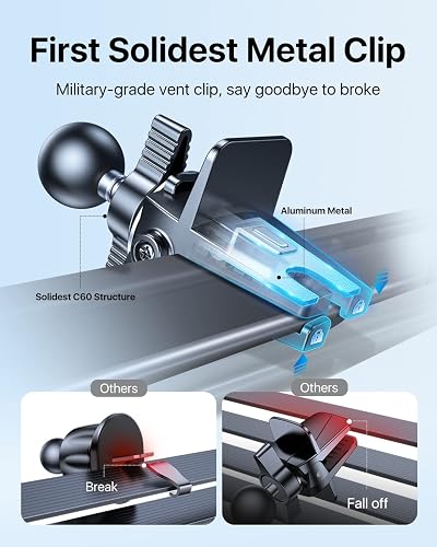 Close-up of the andobil MagSafe Car Mount Pro metal vent clip and thumb screw