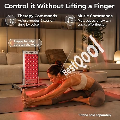 BestQool panel voice commands for adjusting therapy modes, session time, and music playback