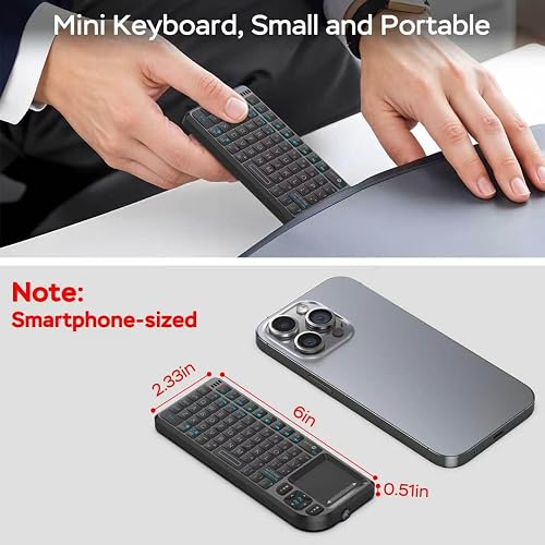 Size comparison showing the 6 x 2.33 x 0.51 inch Burhoo K808 next to a smartphone