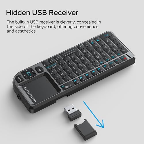 Burhoo K808 mini keyboard with the hidden USB-A receiver pulled out of its side slot