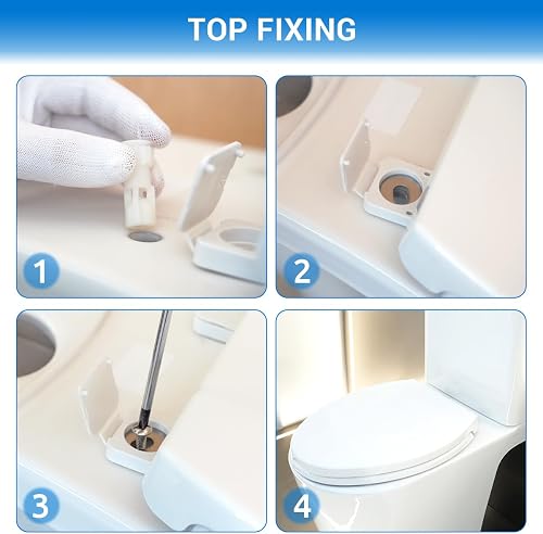 DryLabs top-fixing installation steps showing the bolt, hinge cover, and screwdriver tightening from above
