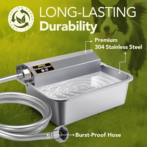 Ficuswin automatic dog water dispenser 2-gallon stainless steel bowl with braided hose