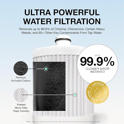 Filterbaby Diamond Shower Filter shown next to its packaging and refill key