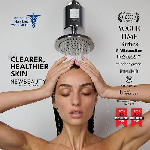 Filterbaby Titanium Shower Filter Pro installed inline on a shower arm