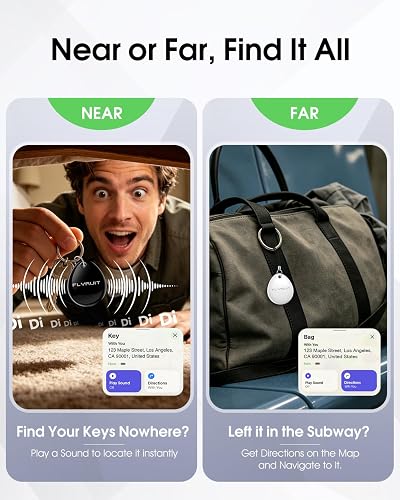 Air Tracker Tag playing a sound to find nearby keys and giving map directions to a bag left further away