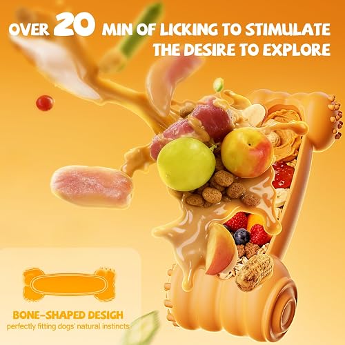 FOXMM freeze lick bone filled with peanut butter, kibble, and fruit for an extended licking session