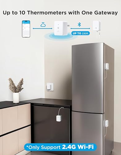 One GoveeLife gateway linking up to ten sensors across multiple fridges over 2.4GHz Wi-Fi