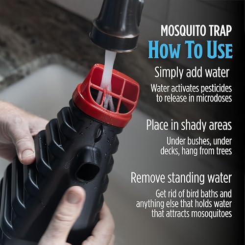Grandpa Gus's Mosquito Trap being filled with water to activate the treatment packet