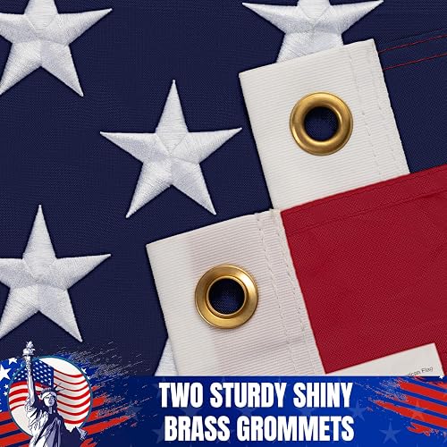 Detail of the individually sewn stripes and double-stitched seams on the flag