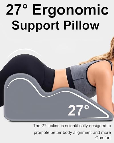 HOMEPAC wedge pillow shown at its 27-degree incline supporting the lower back