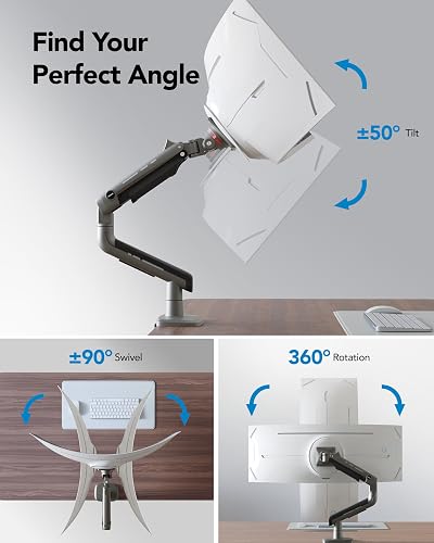 The HUANUO TitanLift monitor arm holding a large screen off the desk to free up workspace