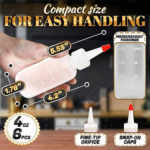 HYQO clear plastic squeeze bottles with cuttable tips and twist-on lids