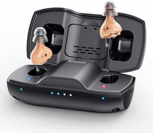 iBstone Nova hearing aids beside the charging case