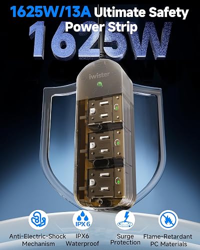 The Iwister outdoor power strip with its rear drainage holes and keyhole mounting slots