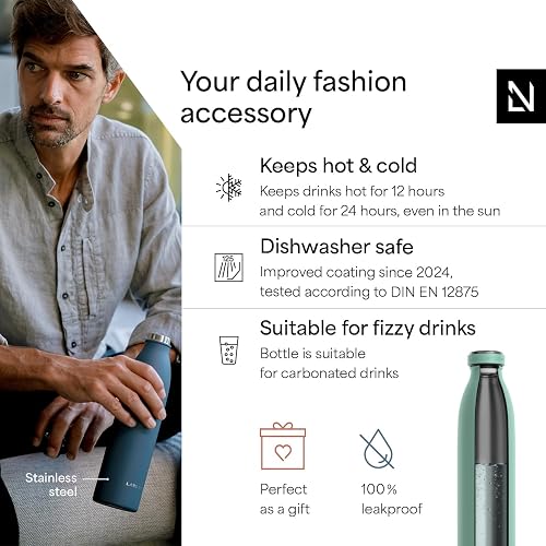 LARS NYSØM stainless steel insulated water bottle held outdoors in daily use