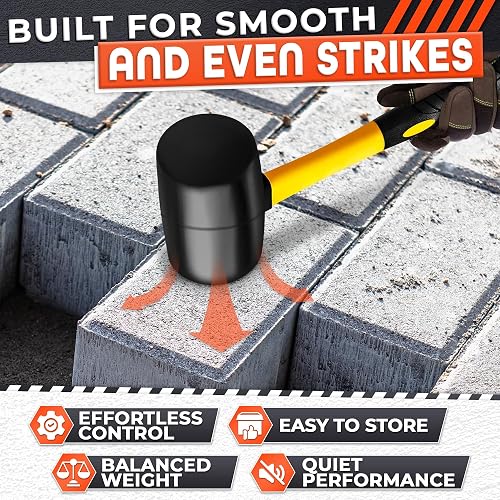 The LEGLO mallet seating a concrete paver in a product photo from the listing