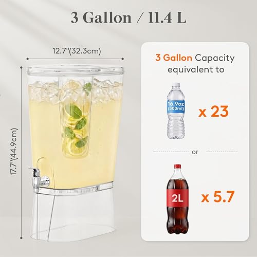 Lifewit drink dispenser filled with lemonade, ice and mint in the central fruit infuser column