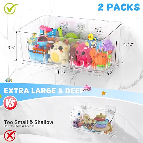 Lysam bath toy storage bin measuring 11.7 by 5.5 inches, deeper than a typical shallow organizer