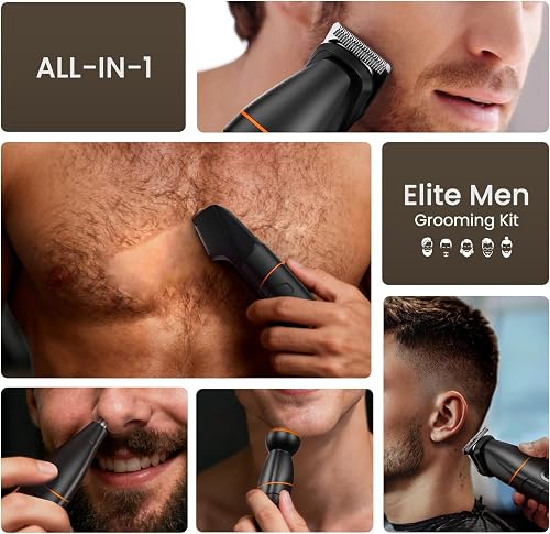 MAXGROOM Manscape all-in-one trimmer shown grooming beard, chest, nose, and neck