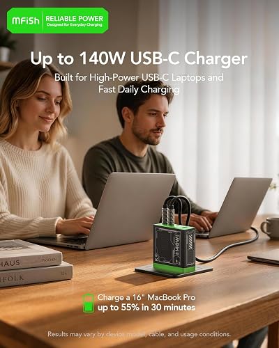 Mfish E-Rhino 140W charger charging multiple devices