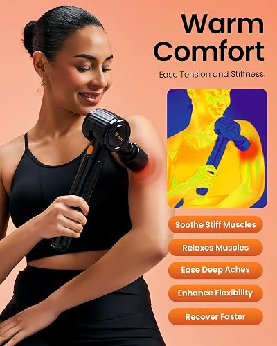 The NAPRE massage gun being used on the back with the long handle