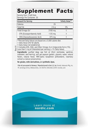 Nordic Naturals Ultimate Omega 2X supplement facts showing 2,150 mg of omega-3s per serving