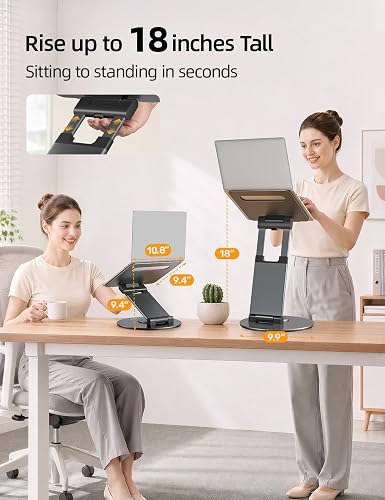 Close-up of the Nulaxy laptop stand rotating base and telescoping arm