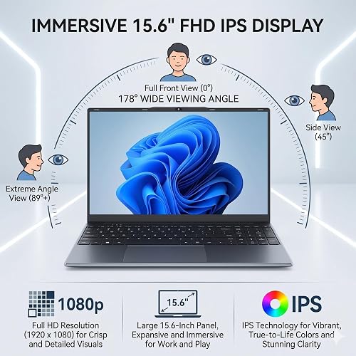 OTVOC laptop 15.6 inch FHD IPS display shown at 178 degree viewing angles