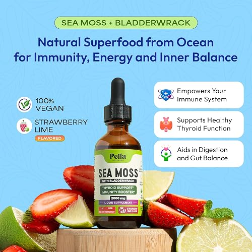Supplement facts and label showing organic Irish sea moss and bladderwrack