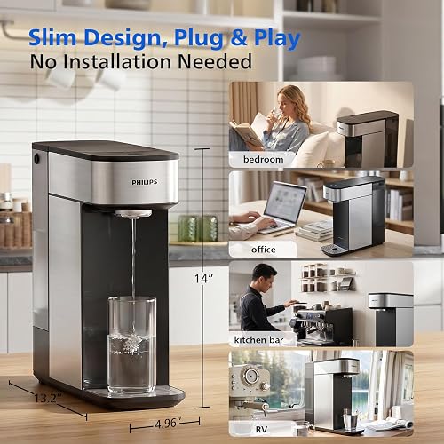 Customer photo demonstrating the compact design and glass bottle of the Philips water dispenser