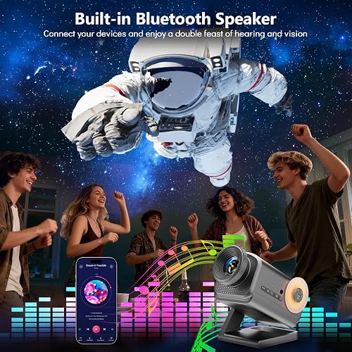 Rossetta Mini 3D Galaxy Projector listing panel highlighting the built-in Bluetooth speaker and the space-gray projector unit