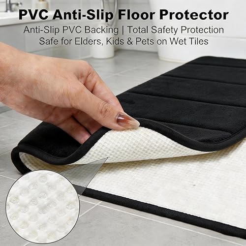 Close-up of the white, waffle-textured PVC non-slip backing on a Run Helix bath mat