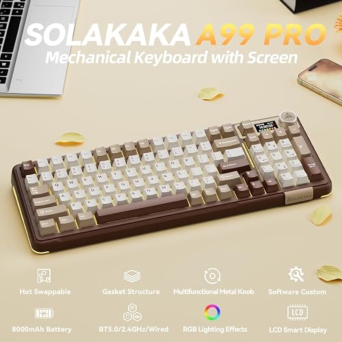 SOLAKAKA A99 Pro shown on a desk with its Milk Coffee Brown PBT keycaps