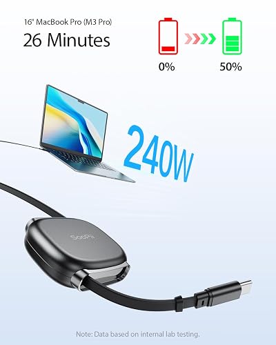 SooPii 240W retractable USB-C cable fully collapsed into its round housing with both connectors stored