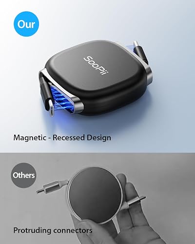 SooPii retractable USB-C cable extended to full length showing both USB-C connectors