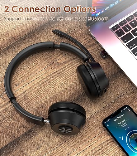 Soothielec KH53 on-ear headset shown with its USB dongle and Bluetooth source device