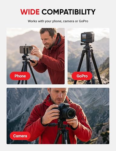 Sunpak TravelSmart 50 compatibility panel showing phone, GoPro, and camera mounting