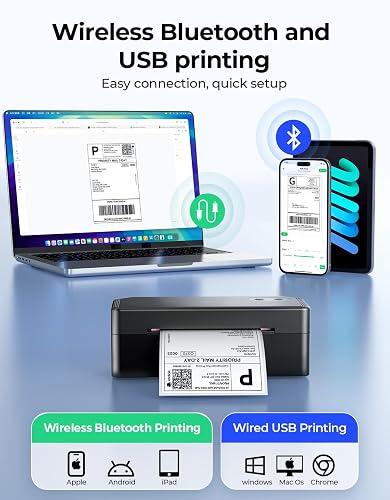 SVANTTO Y42BT Bluetooth thermal label printer with a printed 4x6 shipping label