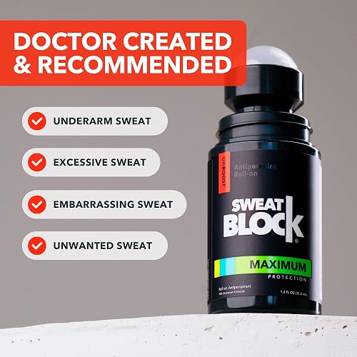 SweatBlock roll-on antiperspirant bottle and label detail
