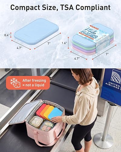 Dimension diagram of the TOURIT slim ice pack showing 7 by 4.7 by 0.4 inches